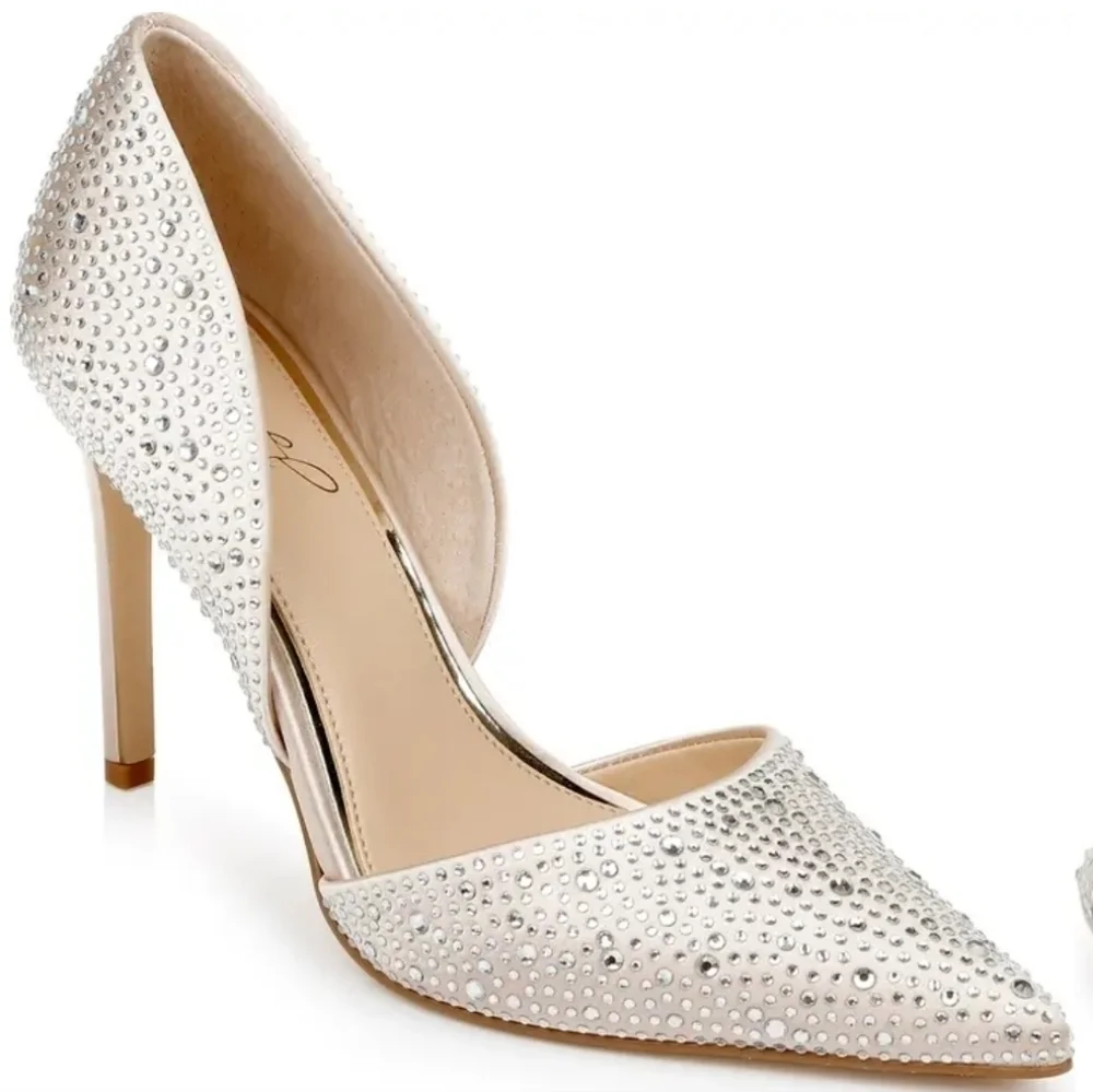 Jewel by Badgley Mischka Champagne Satin Rhinestone Stiletto D'Orsay Pump 8